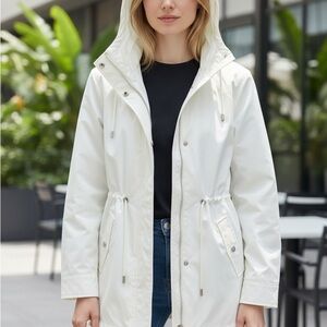 Vince Camuto White Hooded Lightweight Jacket Cinch Waist Womens Size L